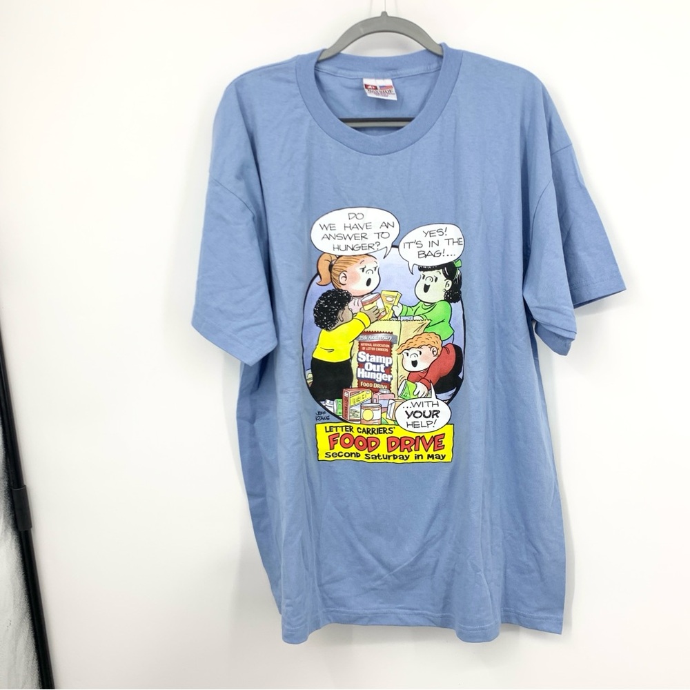 Vintage‎ USPS Shirt Adult Size 2XL Bayside Cotton Blue Food Drive Postal Worker